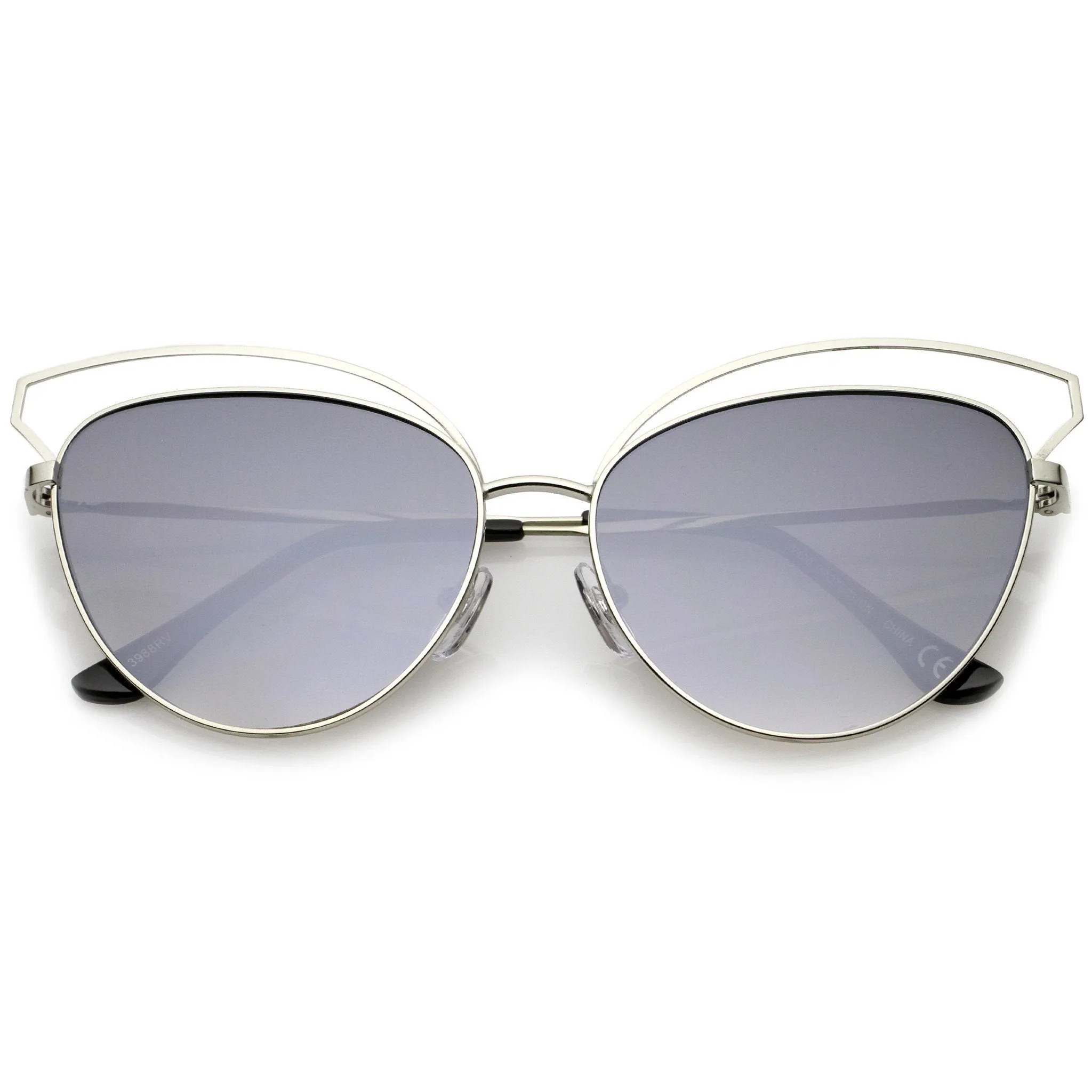 Women's Laser Cut Mirrored Flat Lens Cat Eye Sunglasses A761