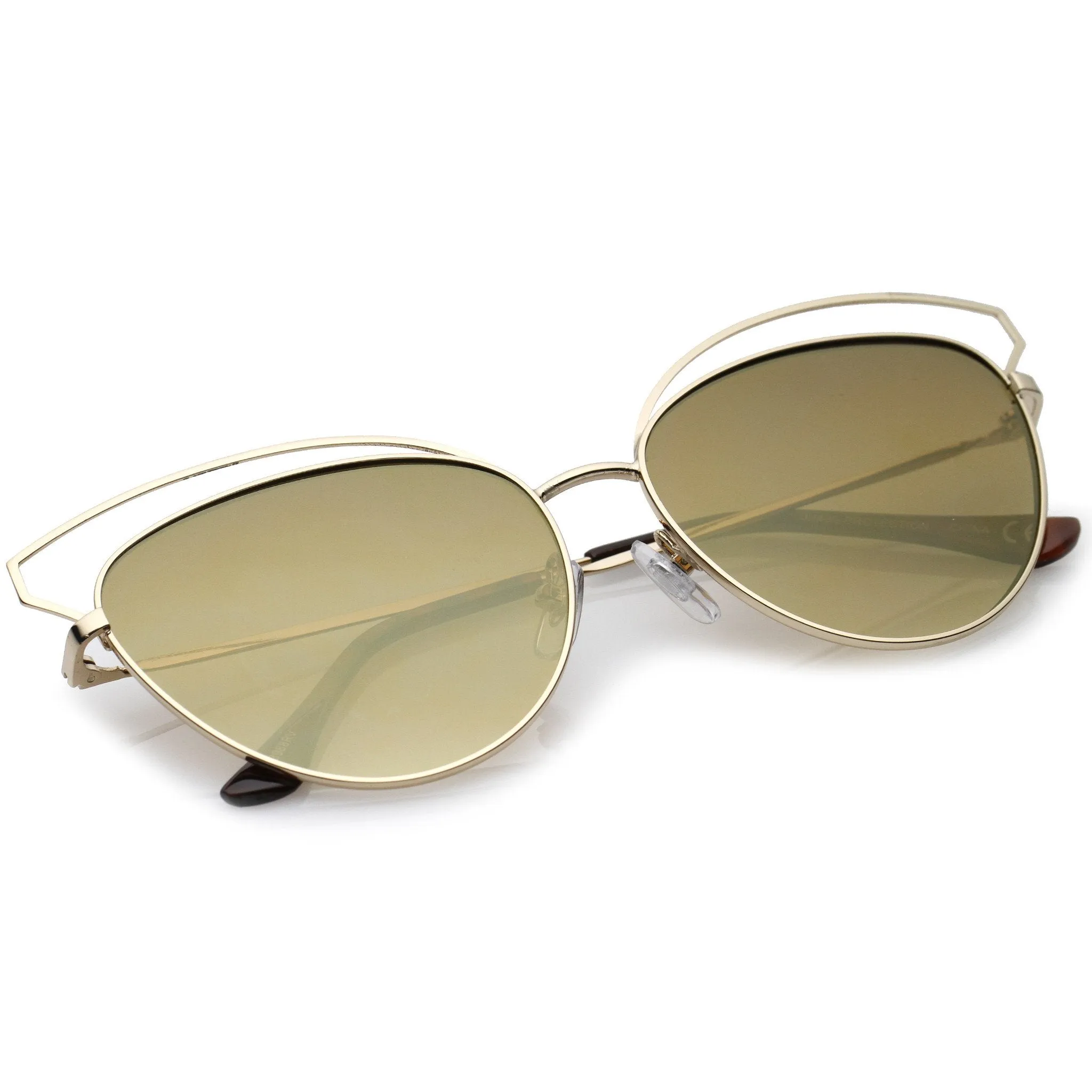 Women's Laser Cut Mirrored Flat Lens Cat Eye Sunglasses A761