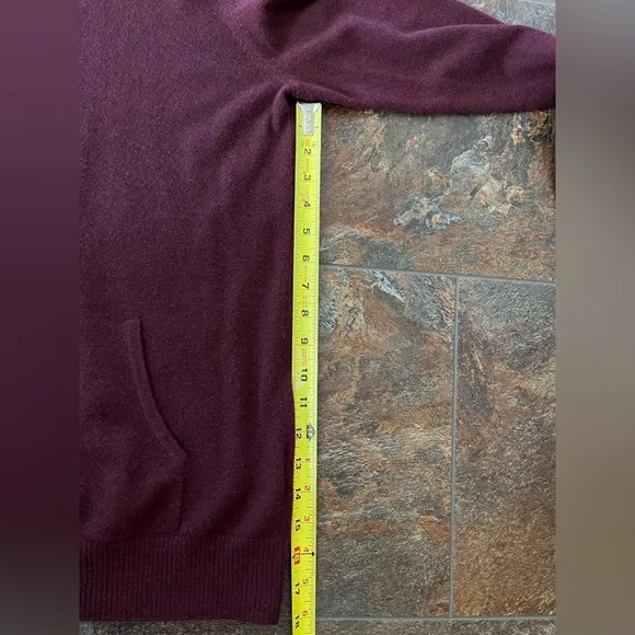 Women’s LL Bean 100% cashmere full zip hooded burgundy sweater. Size medium
