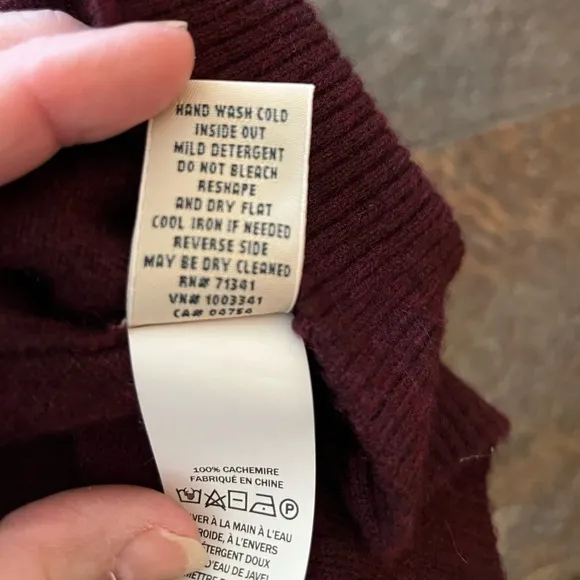 Women’s LL Bean 100% cashmere full zip hooded burgundy sweater. Size medium