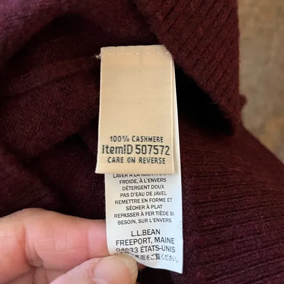 Women’s LL Bean 100% cashmere full zip hooded burgundy sweater. Size medium