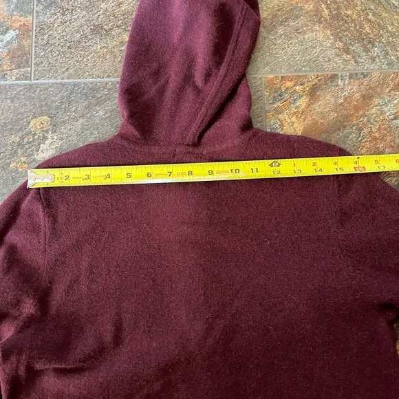 Women’s LL Bean 100% cashmere full zip hooded burgundy sweater. Size medium