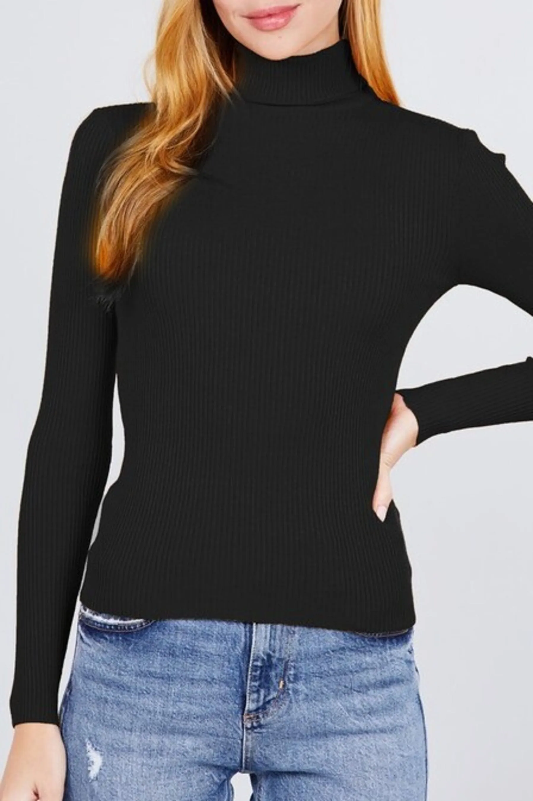 Women's Long Sleeve Turtleneck Ribbed Knit Pullover Sweater Top