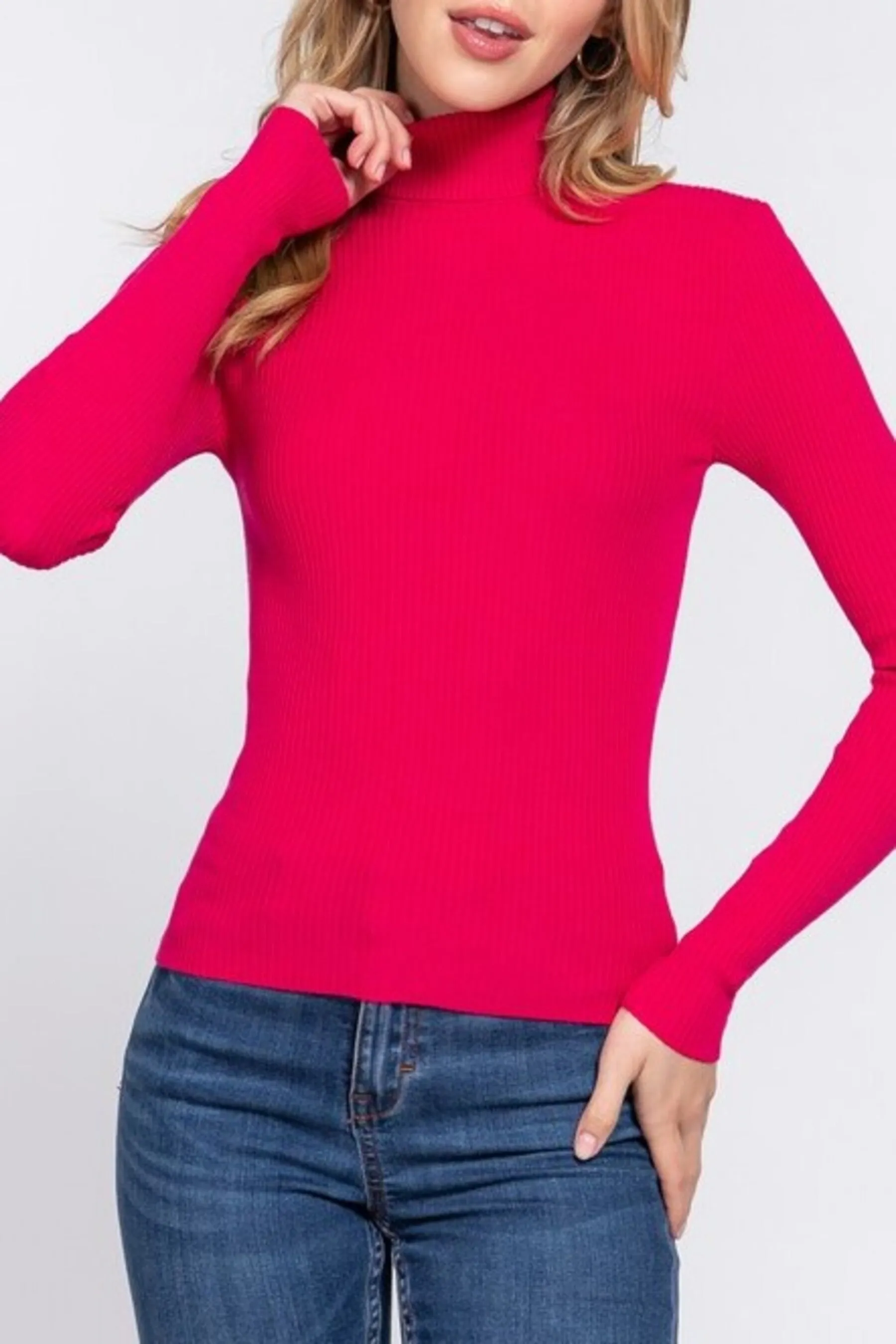 Women's Long Sleeve Turtleneck Ribbed Knit Pullover Sweater Top