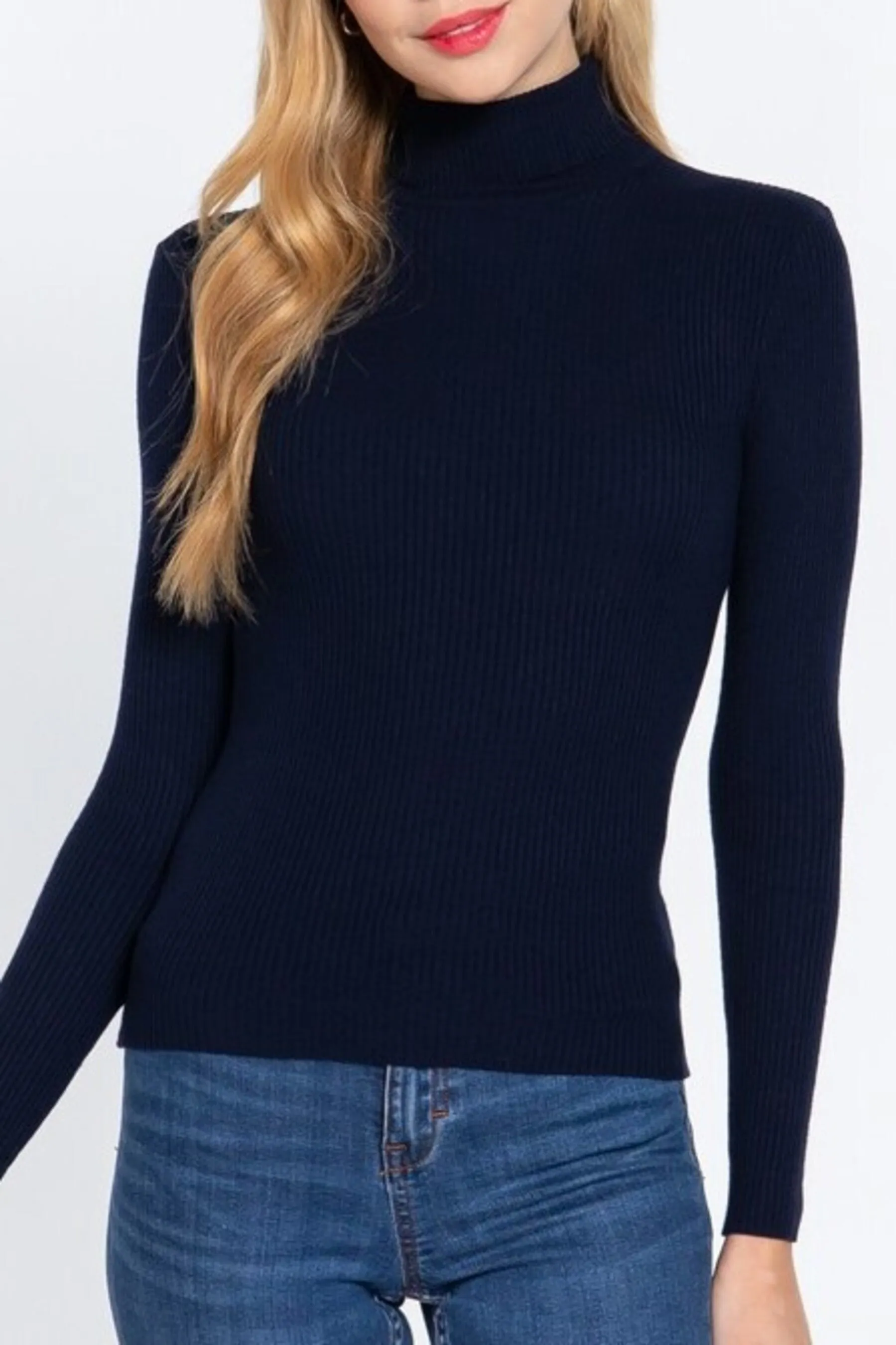Women's Long Sleeve Turtleneck Ribbed Knit Pullover Sweater Top