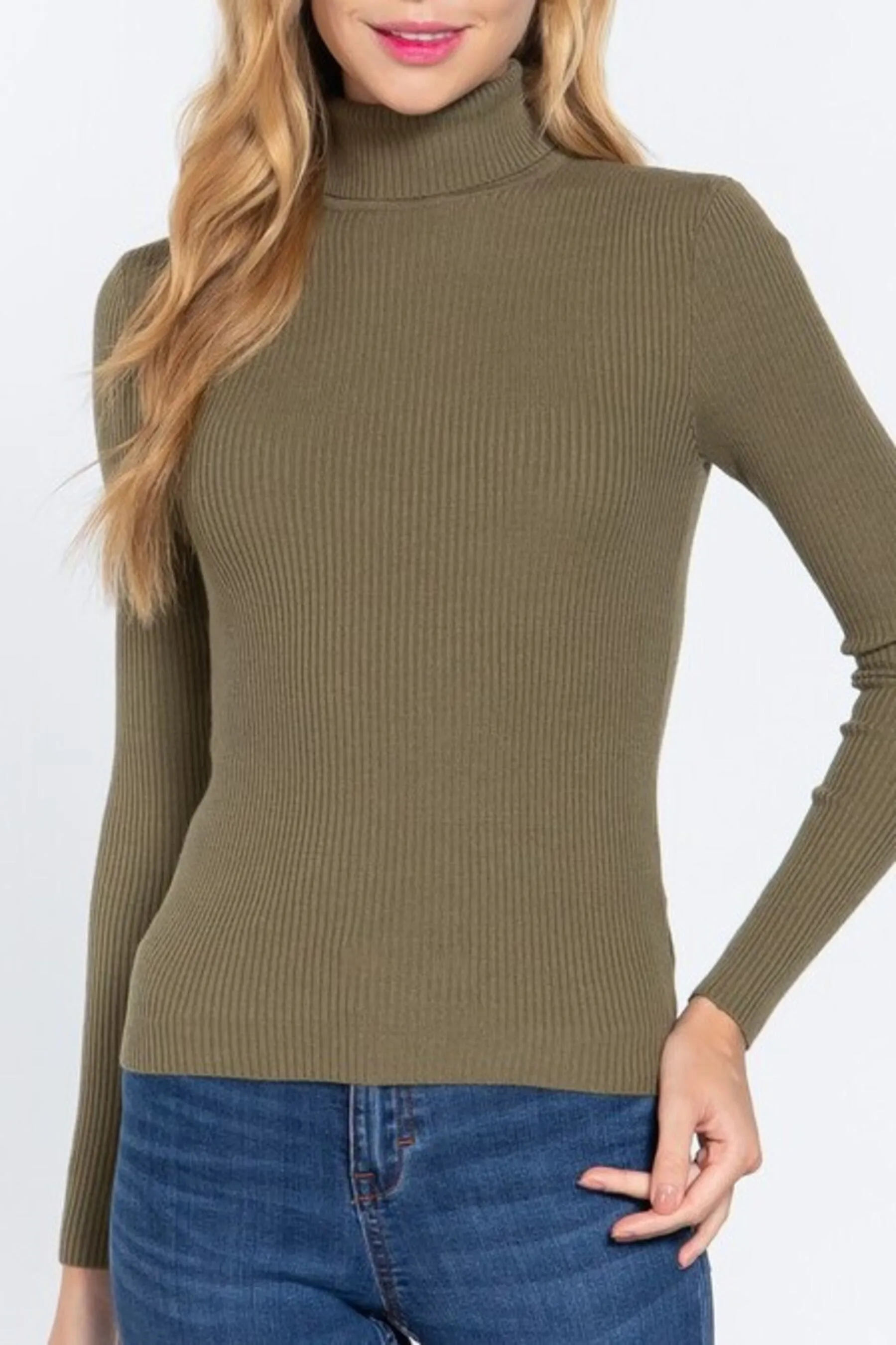 Women's Long Sleeve Turtleneck Ribbed Knit Pullover Sweater Top