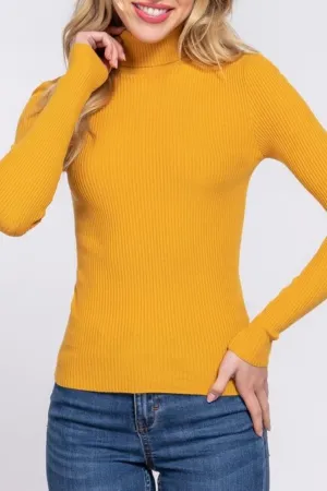 Women's Long Sleeve Turtleneck Ribbed Knit Pullover Sweater Top