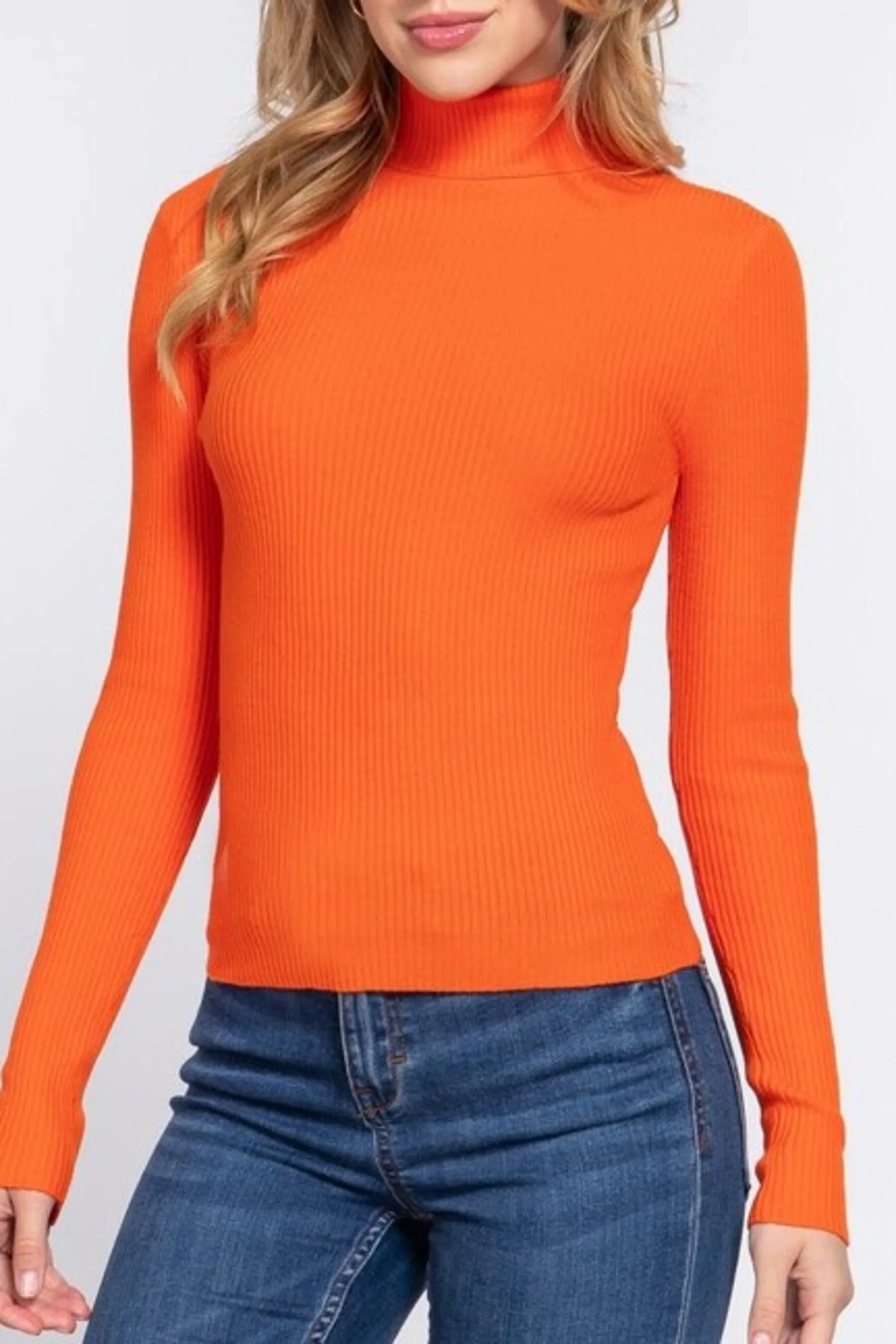 Women's Long Sleeve Turtleneck Ribbed Knit Pullover Sweater Top