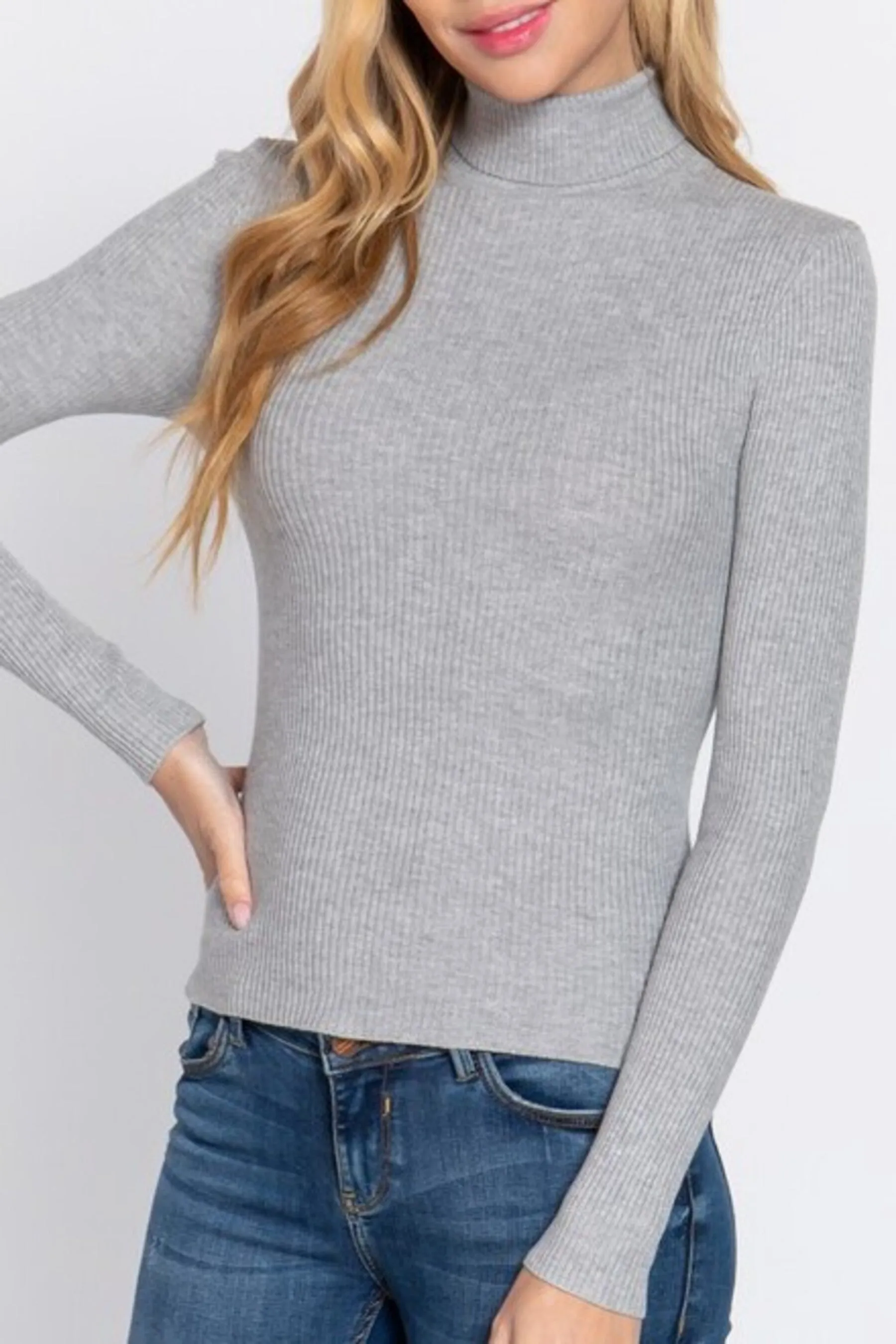 Women's Long Sleeve Turtleneck Ribbed Knit Pullover Sweater Top