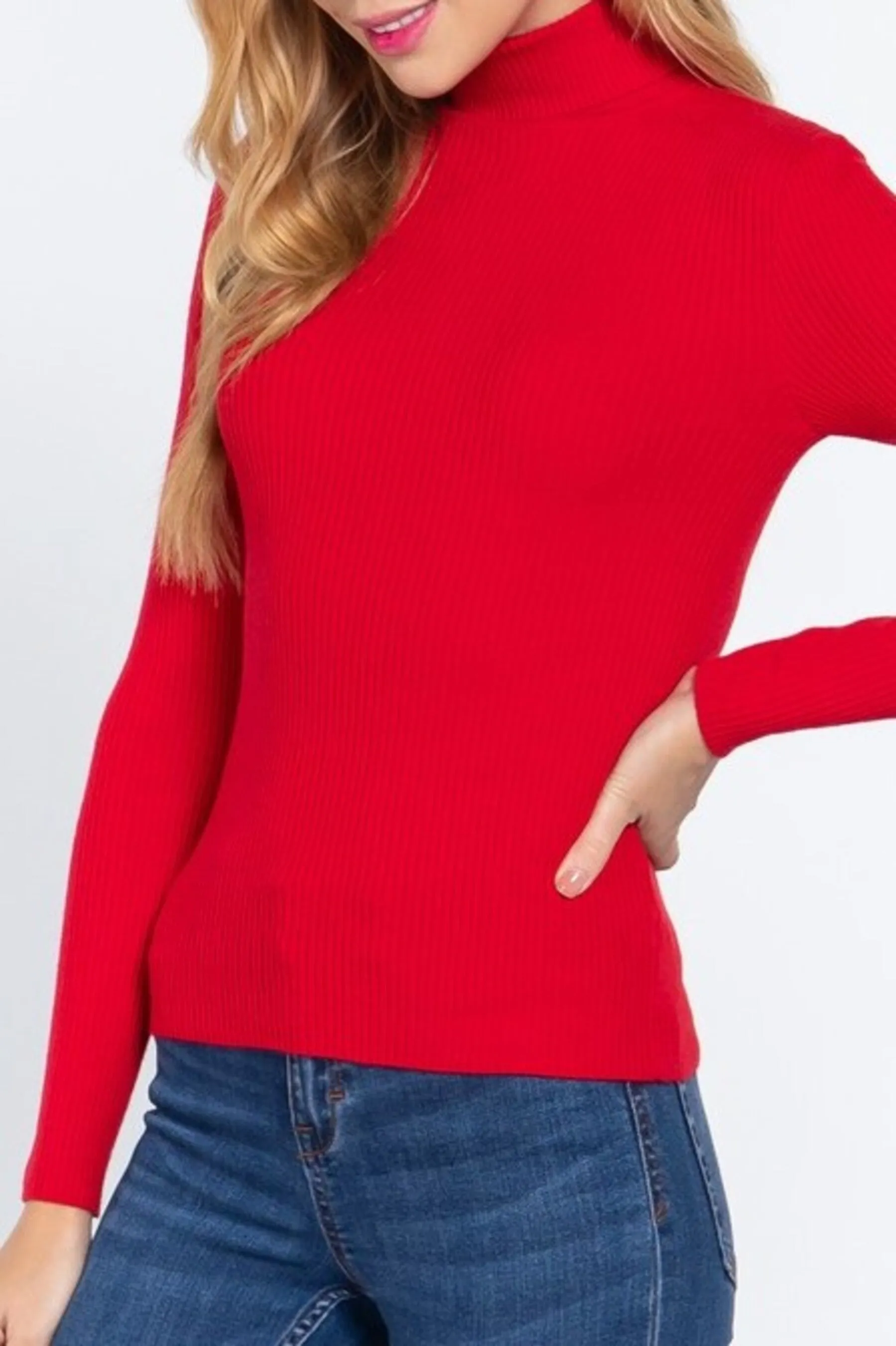 Women's Long Sleeve Turtleneck Ribbed Knit Pullover Sweater Top