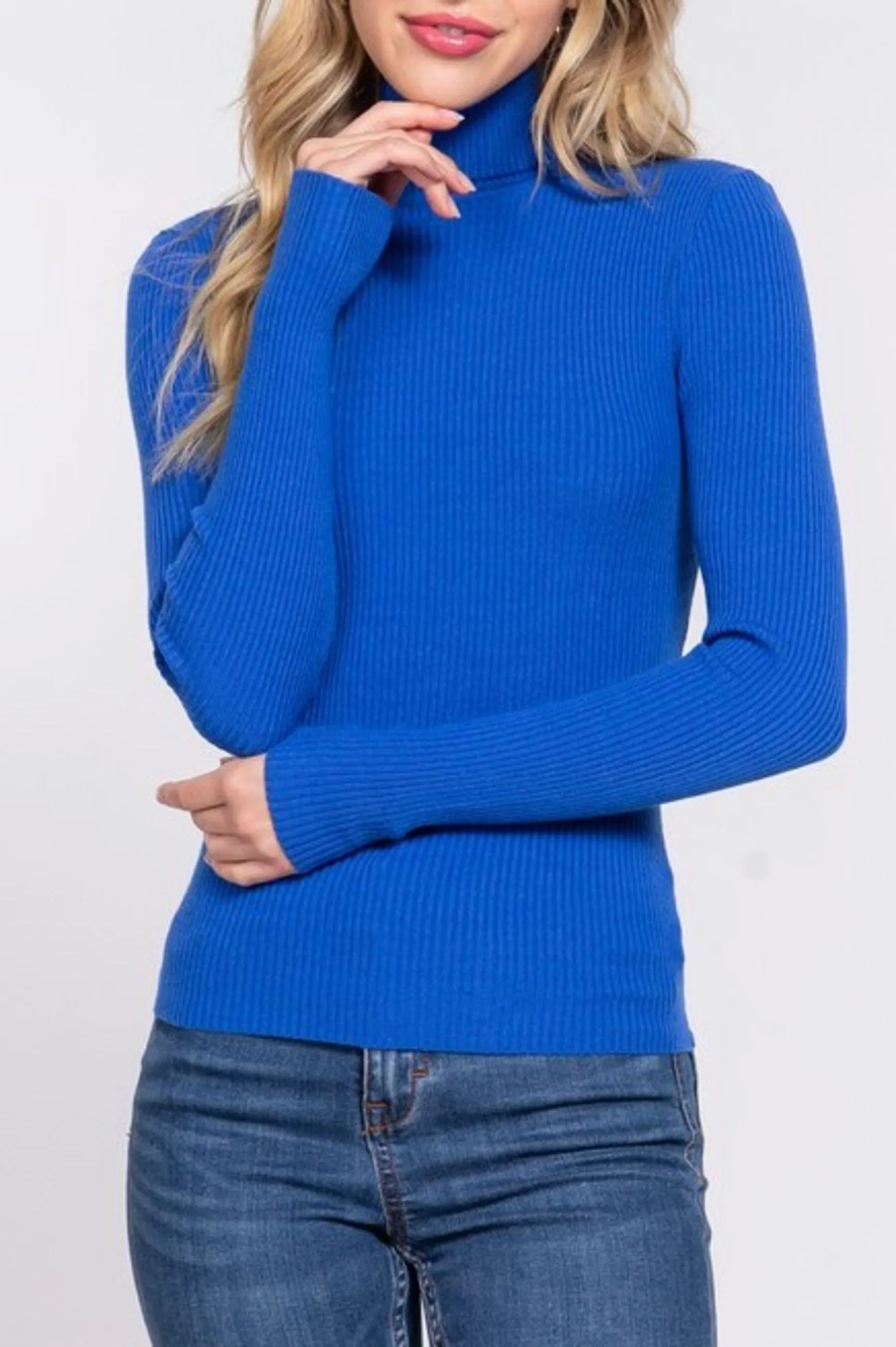 Women's Long Sleeve Turtleneck Ribbed Knit Pullover Sweater Top