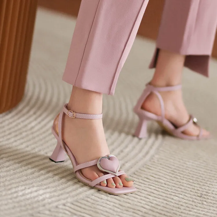 Women's Love Hearts Ankle Strap Block Chunky Heel Sandals