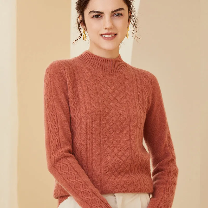 Women's Mock neck Cashmere Sweater Long Sleeve Warm Cashmere Sweater