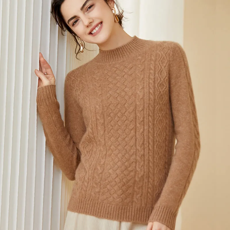 Women's Mock neck Cashmere Sweater Long Sleeve Warm Cashmere Sweater