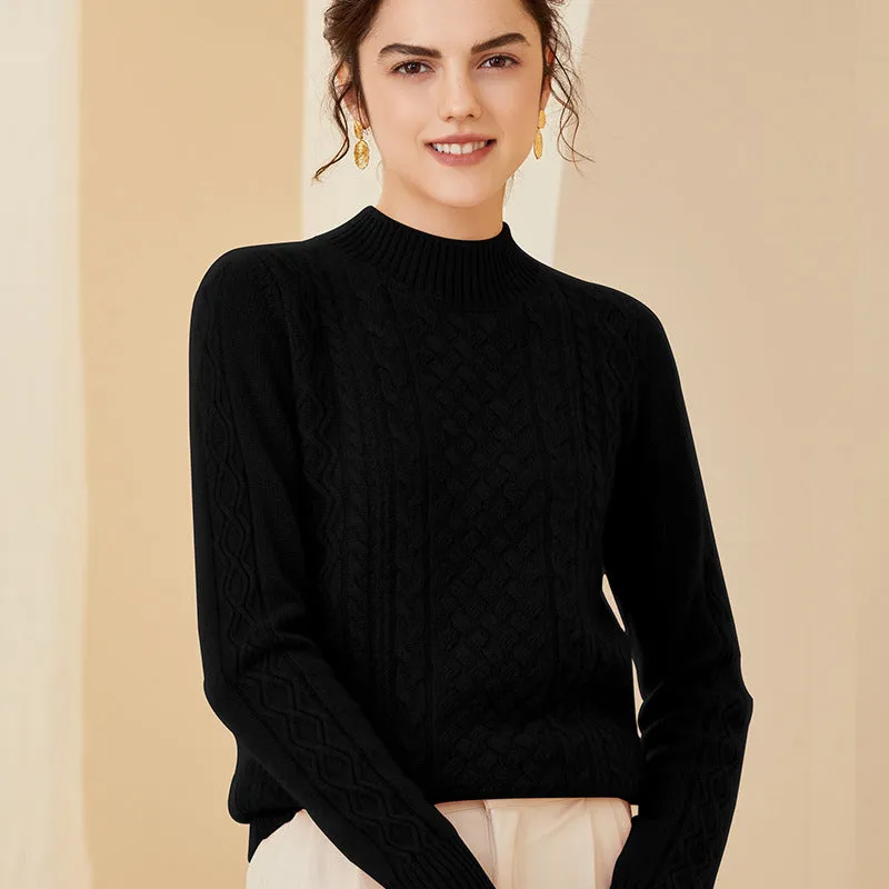 Women's Mock neck Cashmere Sweater Long Sleeve Warm Cashmere Sweater