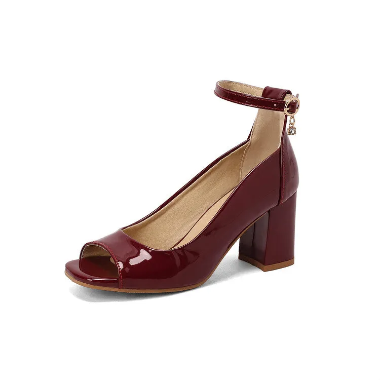 Women's Open Toe Shallow Ankle Strap Block Heel Sandals