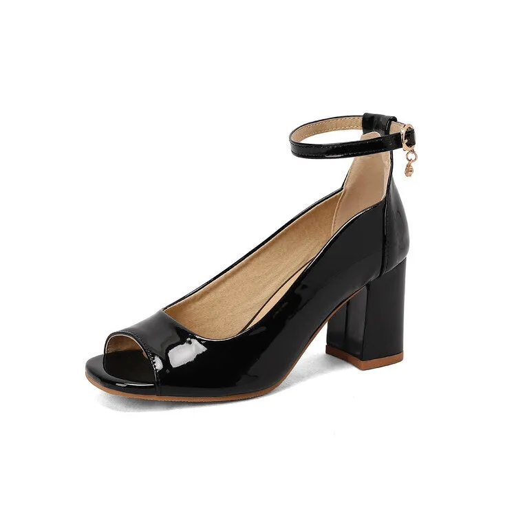 Women's Open Toe Shallow Ankle Strap Block Heel Sandals