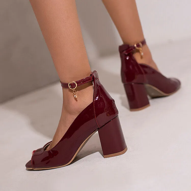 Women's Open Toe Shallow Ankle Strap Block Heel Sandals