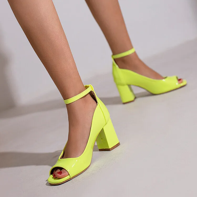 Women's Open Toe Shallow Ankle Strap Block Heel Sandals
