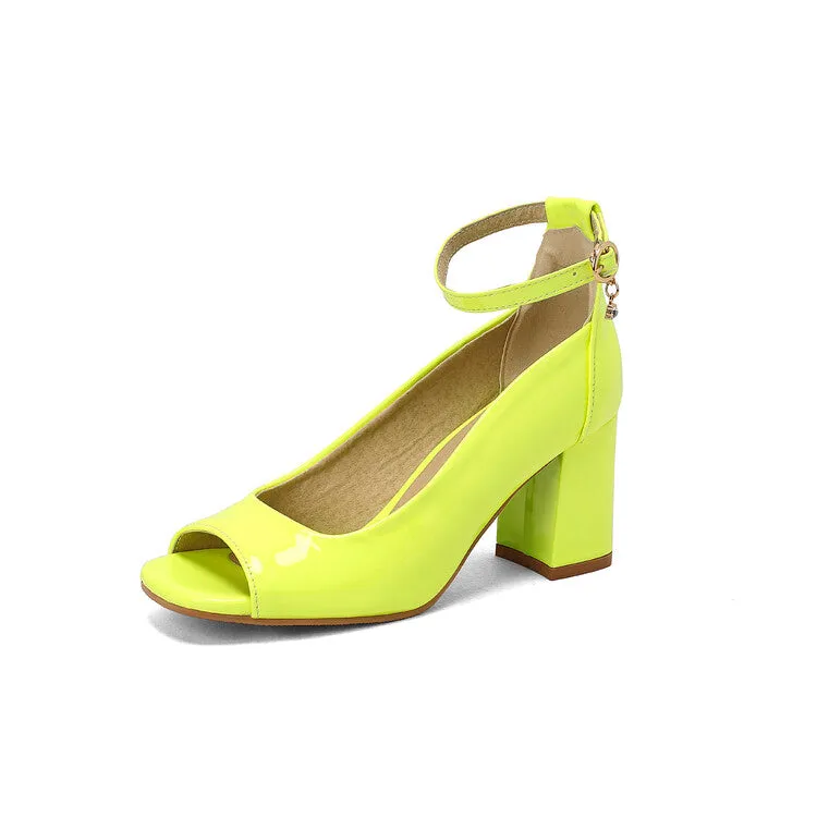 Women's Open Toe Shallow Ankle Strap Block Heel Sandals
