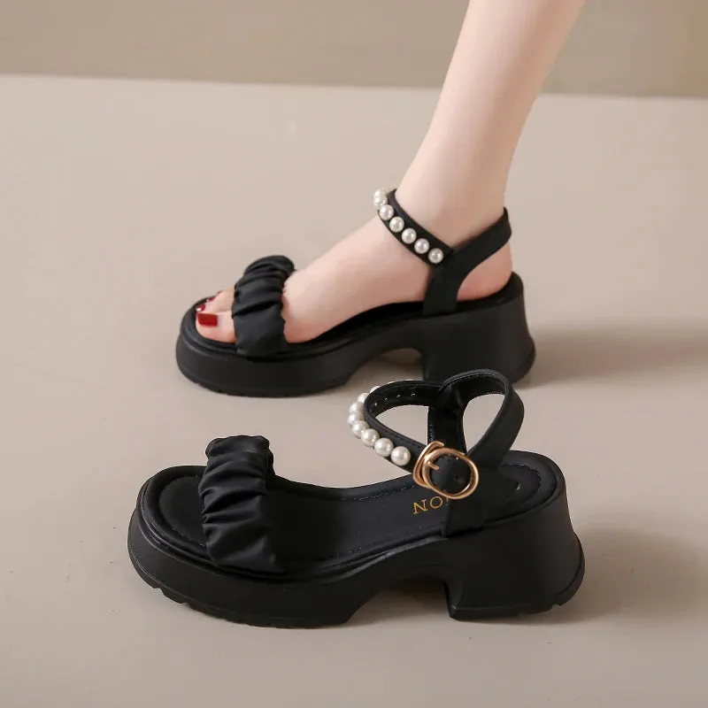 Women's Pearl Chain Buckle Platform Sandals - Summer Fashion Orthopaedic Shoes