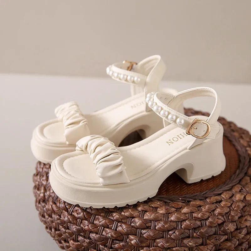 Women's Pearl Chain Buckle Platform Sandals - Summer Fashion Orthopaedic Shoes