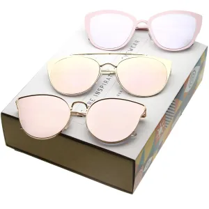 Women's Premium Metal Mirrored Flat Lens Cat Eye Sunglasses C362 [Promo Box]