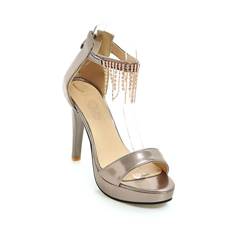 Women's Rhinestone Ankle Strap Beading Stiletto High Heel Platform Sandals