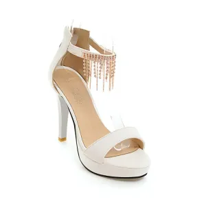 Women's Rhinestone Ankle Strap Beading Stiletto High Heel Platform Sandals