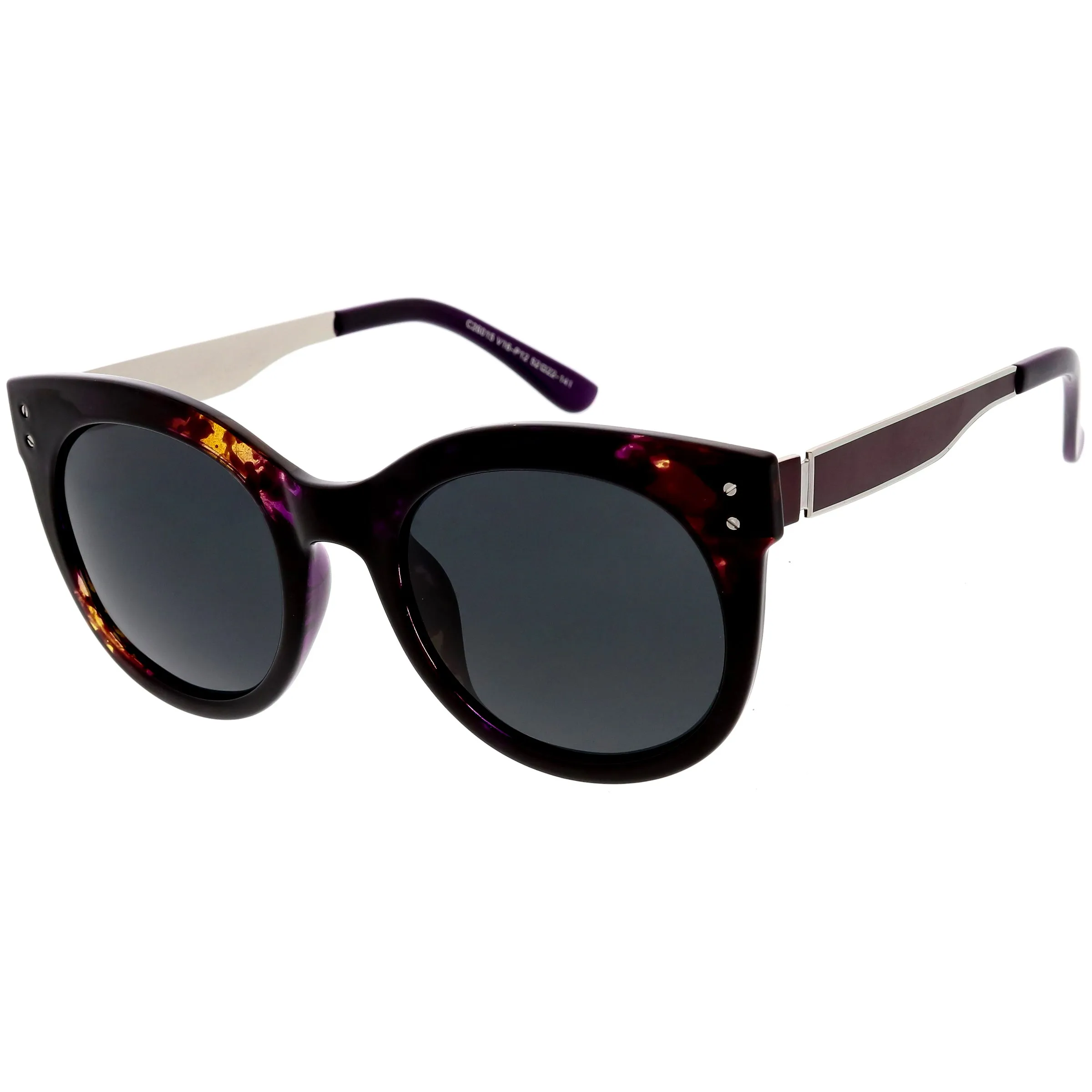 Women's Round Horned Rim Polarized Lens Sunglasses C893