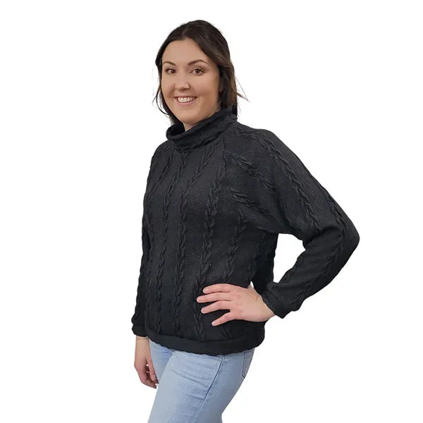 WOMEN'S TURTLENECK CABLE KNIT SWEATER BLACK