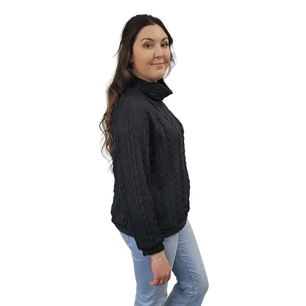 WOMEN'S TURTLENECK CABLE KNIT SWEATER BLACK