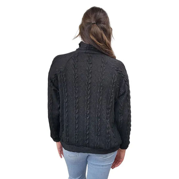 WOMEN'S TURTLENECK CABLE KNIT SWEATER BLACK