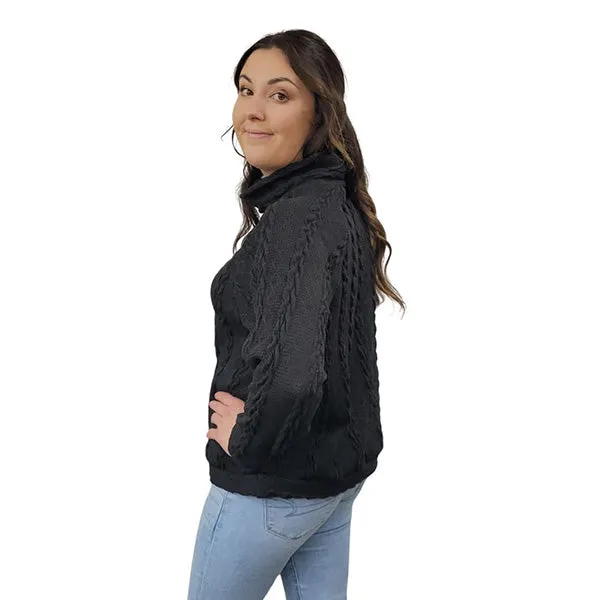 WOMEN'S TURTLENECK CABLE KNIT SWEATER BLACK