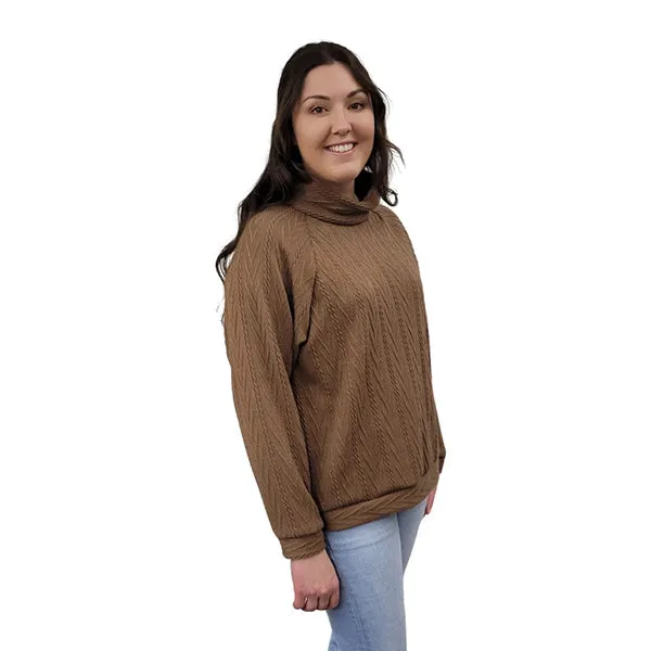 WOMEN'S TURTLENECK CABLE KNIT SWEATER MOCHA