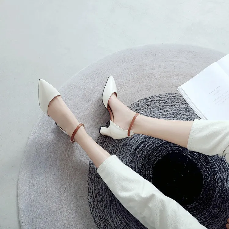 Women's's Shallow Pointed Toe Ankle Strap Medium Block Heel Sandals