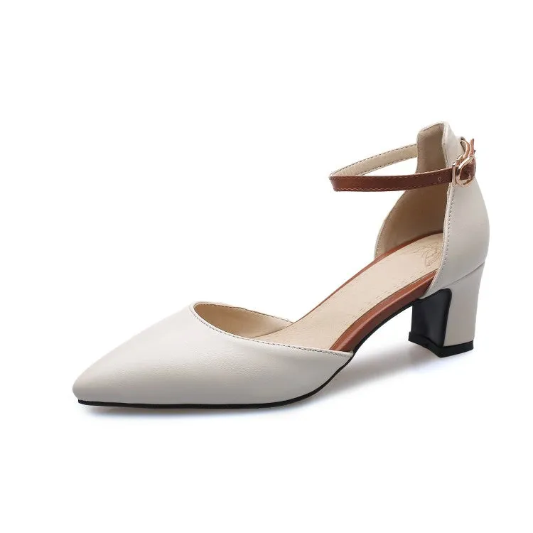Women's's Shallow Pointed Toe Ankle Strap Medium Block Heel Sandals