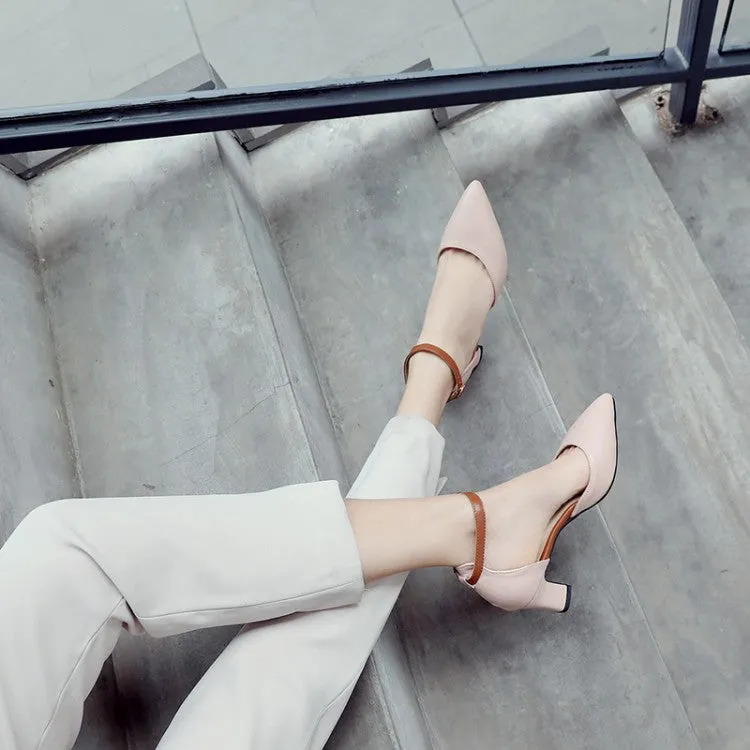 Women's's Shallow Pointed Toe Ankle Strap Medium Block Heel Sandals
