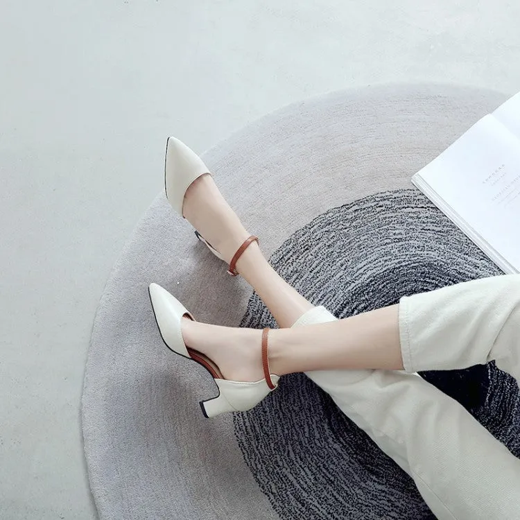 Women's's Shallow Pointed Toe Ankle Strap Medium Block Heel Sandals