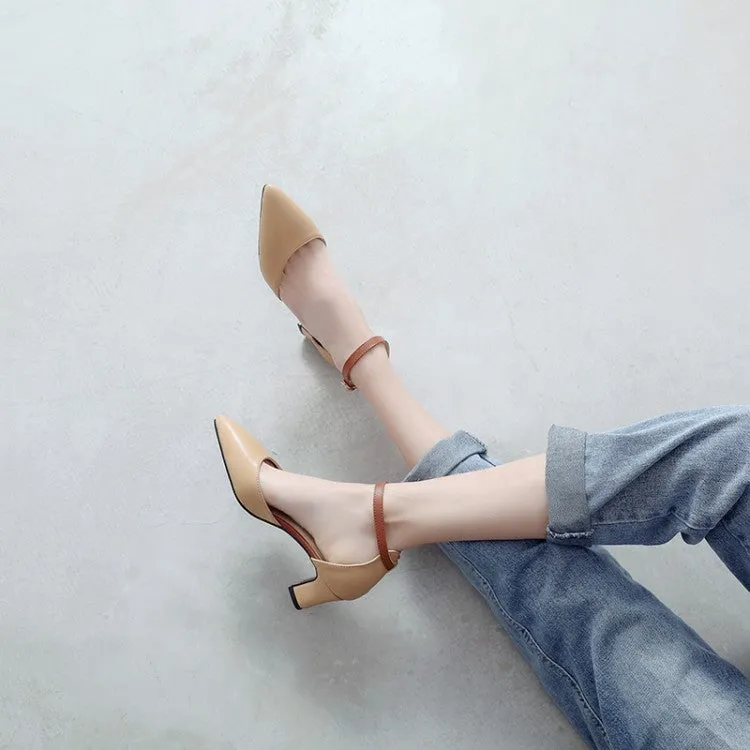 Women's's Shallow Pointed Toe Ankle Strap Medium Block Heel Sandals