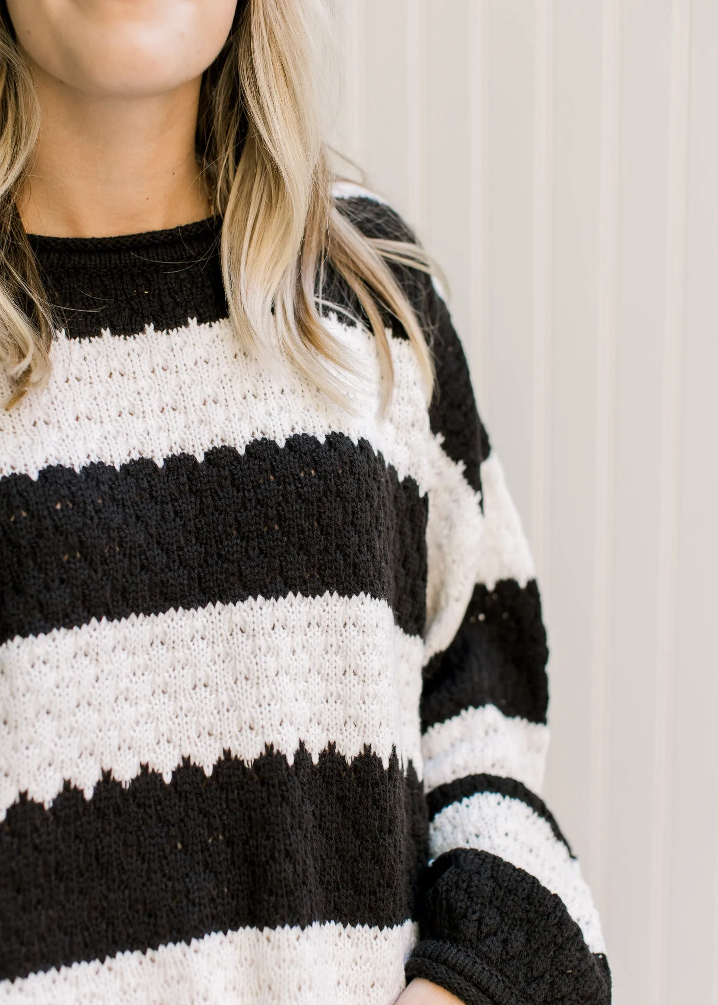 X Stripe Time Black and White Sweater