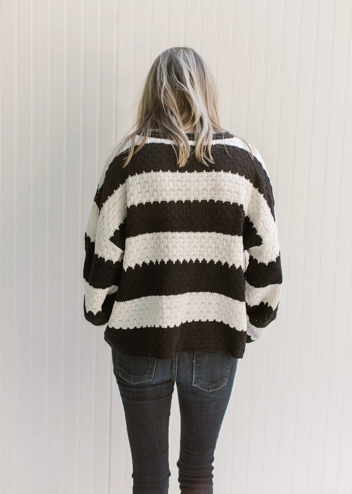 X Stripe Time Black and White Sweater