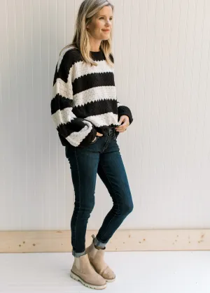 X Stripe Time Black and White Sweater