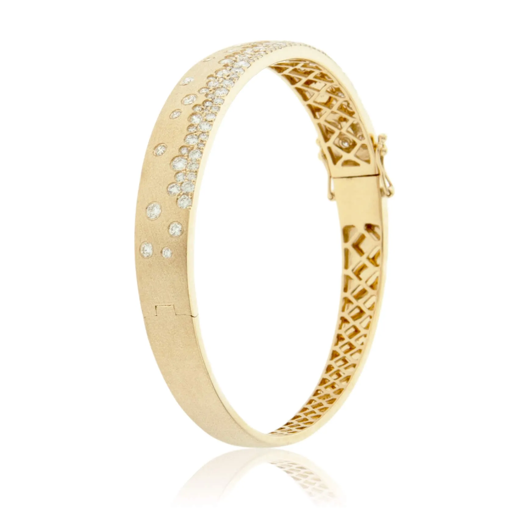 Yellow Gold Satin Finish Flush Set Diamond Bracelet