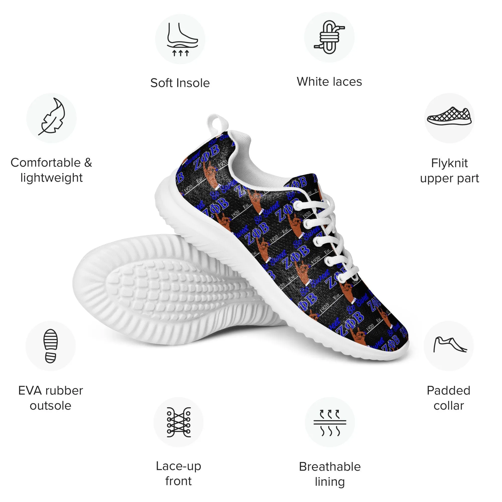 Zeta Phi Beta Women’s Athletic Shoes with Iconic Hand Sign – Comfort and Style for Every Step