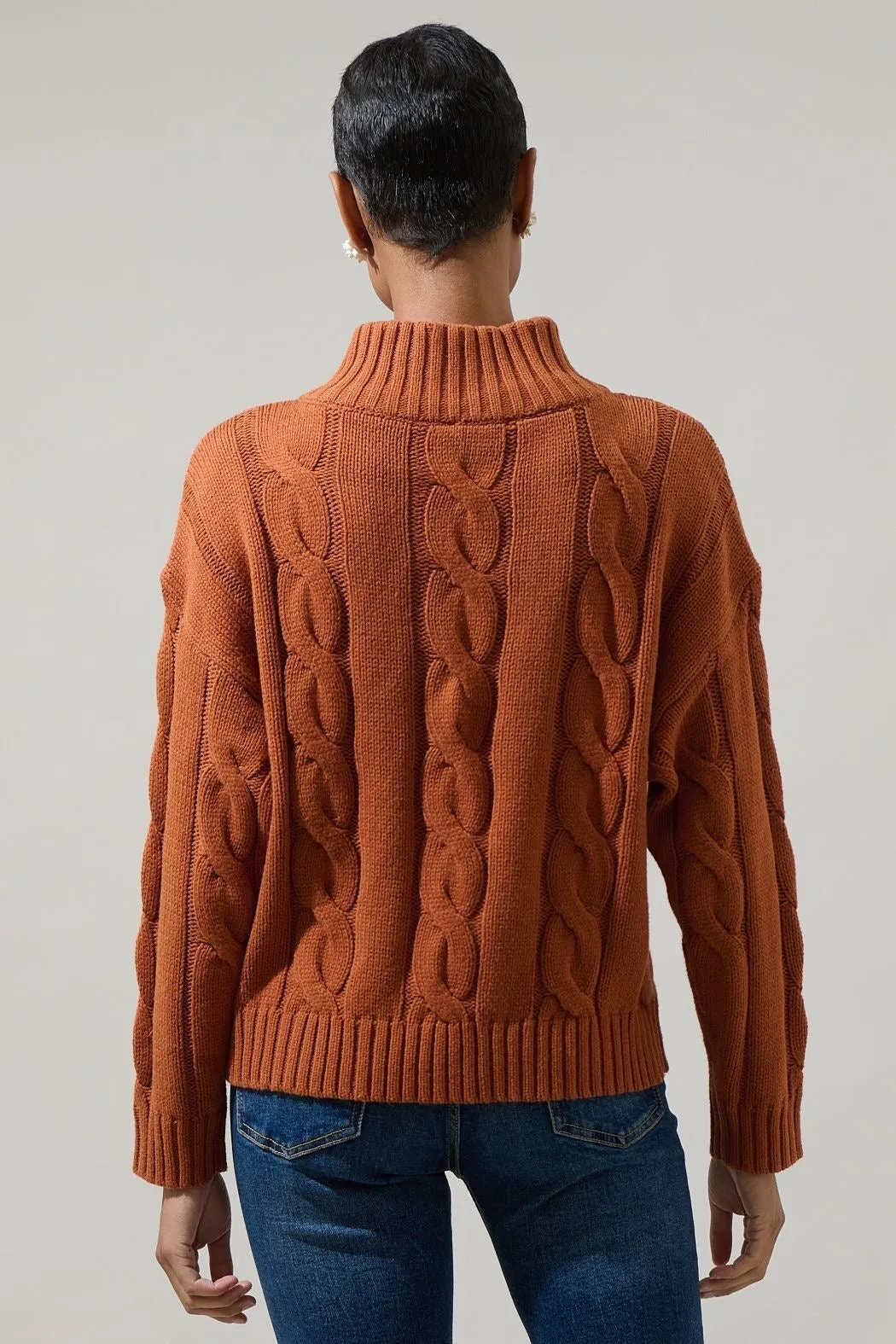 Zip Neck Cable Knit Sweater