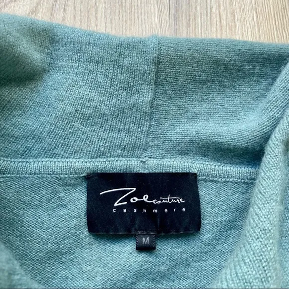 Zoe Couture Cashmere Fringe Off Shoulder Sweater Teal/ Aqua