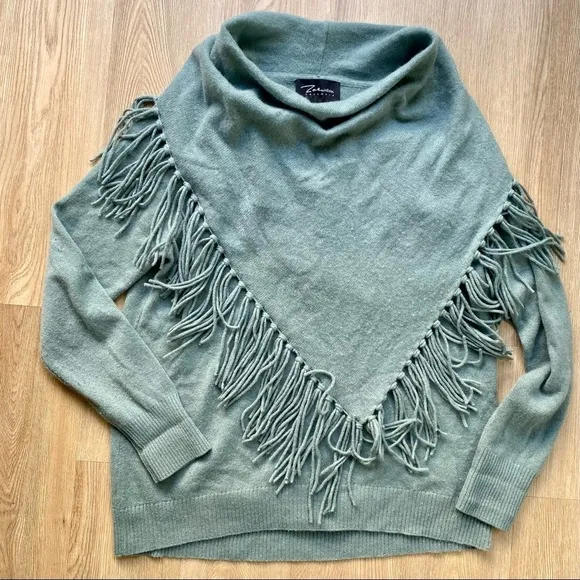 Zoe Couture Cashmere Fringe Off Shoulder Sweater Teal/ Aqua